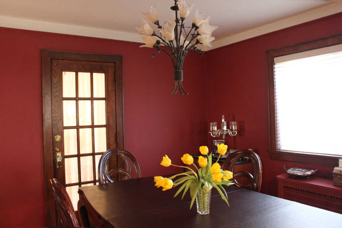 dining room with red walls